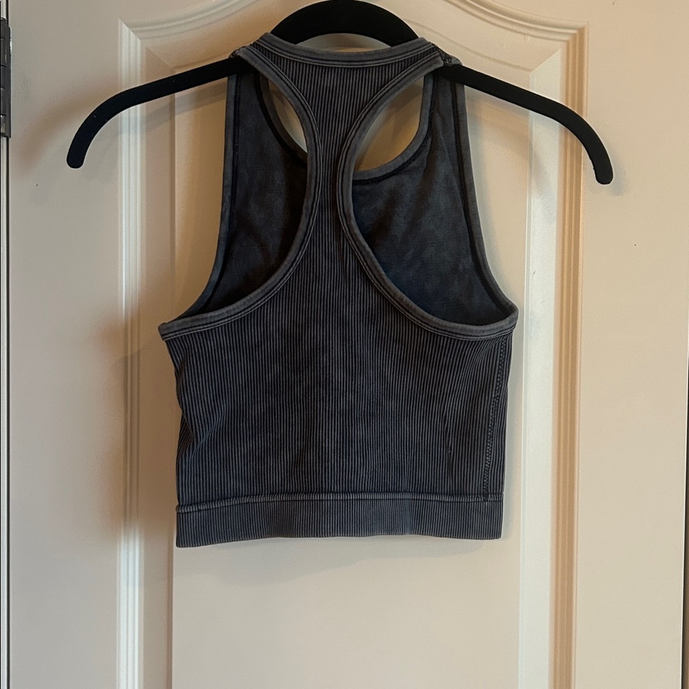 WASHED RIBBED SEAMLESS CROPPED TANK TOP W BRA PADS  Color is Ash Black - Picture 2 of 2